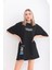 Unisex Bisiklet Yaka Baskılı Oversize T-Shirt - Siyah 3