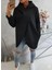 Kırçıllı Siyah Kadın 3 Iplik Şardonlu Kapüşonlu Ceket – Asimetrik Fermuarlı Oversize 1