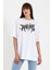 Unisex Bisiklet Yaka Baskılı Oversize T-Shirt - Beyaz 1