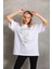 Unisex Taş Desenli Oversize T-Shirt - Beyaz 6