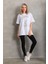 Unisex Taş Desenli Oversize T-Shirt - Beyaz 7