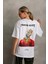 Unisex Baskılı Oversize T-Shirt - Beyaz 1