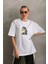 Unisex Baskılı Oversize T-Shirt - Beyaz 2