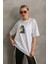 Unisex Baskılı Oversize T-Shirt - Beyaz 6