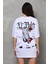Unisex Bisiklet Yaka Baskılı Oversize T-Shirt - Beyaz 2