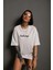 Kadın Bisiklet Yakalı Sırt Baskılı Oversize T-Shirt - Beyaz 2