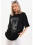 Unisex Taş Desenli Oversize T-Shirt - Siyah 1