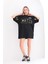 Unisex Bisiklet Yaka Baskılı Oversize T-Shirt - Siyah 1