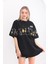 Unisex Bisiklet Yaka Baskılı Oversize T-Shirt - Siyah 5
