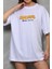 Unisex Bisiklet Yaka Baskılı Oversize T-Shirt - Beyaz 3