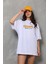 Unisex Bisiklet Yaka Baskılı Oversize T-Shirt - Beyaz 5