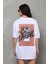 Unisex Bisiklet Yaka Baskılı Oversize T-Shirt - Beyaz 5