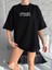 Unisex Bisiklet Yaka Baskılı Oversize T-Shirt - Siyah 1