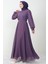 Önü Çapraz Şifon Elbise Koyu Lila 1