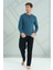 Erkek Interlok Penye Uzun Kol Pijama Takımı 2201 PETROL02 3