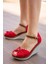 Kırmızı Kadın Dolgu Topuklu Ayakkabı Keten Malzeme ile 9 cm Topuk Yüksekliği 4