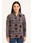 Kadın Yarım Fermuarlı Desenli Polar Sweat Tribal Etnik Desen Yakalı, Uzun Kollu, Oversize Rahat Kalıp - Füme 2
