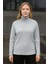 Kadın Balıkcı Yaka Bağazlı Triko Kazak Pamuklu Kalın Fitilli Dokuma - Gri 3