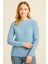 Kadın Bisiklet Yuvarlak Yaka Triko Kazak Pamuklu Kalın Fitilli Dokuma, Regular Fit Uzun Kollu Kışlık Model - Bebe Mavisi 1
