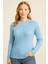 Kadın Bisiklet Yuvarlak Yaka Triko Kazak Pamuklu Kalın Fitilli Dokuma, Regular Fit Uzun Kollu Kışlık Model - Bebe Mavisi 2