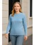 Kadın Bisiklet Yuvarlak Yaka Triko Kazak Pamuklu Kalın Fitilli Dokuma, Regular Fit Uzun Kollu Kışlık Model - Bebe Mavisi 3