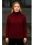 Kadın Balıkcı Yaka Bağazlı Triko Kazak Pamuklu Kalın Fitilli Dokuma - Bordo 2