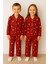 Yılbaşı Desenli Kırmızı Renk Unisex Çocuk Pijama Takımı 1