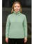 Kadın Balıkcı Yaka Bağazlı Triko Kazak Pamuklu Kalın Fitilli Dokuma - Mint Yeşili 2