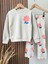 Kız Çocuk Pamuklu Ekru Çiçek Baskılı Sweatshirt ve Eşofman Takım 2