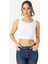Kadın Pamuklu Fitilli Halter Yaka Kalın Askılı Crop Beyaz 8