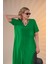 Kadın Büyük Beden Eteği Düğmeli Volanlı Yeşil Elbise 4