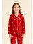 Kız Çocuk Teddy Desenli Yılbaşı Temalı Pijama Takımı Kırmızı 4