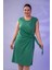 Kadın Büyük Beden Bel Detaylı Kolsuz Yeşil Elbise 1