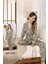 Kadın Yaprak Desen Düğmeli Saphire Pijama Takımı 0386 Yeşil 1