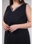 Kadın Büyük Beden V Yaka Kolsuz Siyah Elbise 2
