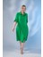 Kadın Büyük Beden Düğme Detaylı Yeşil Elbise 1