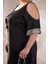 Kadın Büyük Beden Omuz Detaylı Elbise Siyah 5