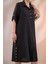 Kadın Büyük Beden Düğme Detaylı Siyah Elbise 4