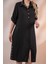 Kadın Büyük Beden Düğme Detaylı Siyah Elbise 6