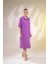 Kadın Büyük Beden Düğme Detaylı Lila Elbise 2