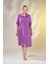 Kadın Büyük Beden Düğme Detaylı Lila Elbise 3