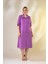 Kadın Büyük Beden Düğme Detaylı Lila Elbise 6