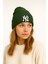 Ny New York Nakışlı Yumuşak Dokulu Unisex Kışlık Şapka Akrilik Haki Renk Triko Bere 1