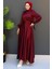 Saten Kemerli Elbise Koyu Bordo 2