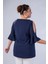 Kadın Büyük Beden Kolu Volanlı Lacivert Bluz 3