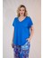 Kadın Büyük Beden Beria V Yaka Bluz Mavi 2