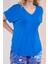 Kadın Büyük Beden Beria V Yaka Bluz Mavi 3