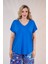 Kadın Büyük Beden Beria V Yaka Bluz Mavi 7