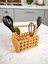 Bölmeli Saplı Bambu Çatal Bıçak Sepeti Organizer Çok Amaçlı Sepet 23X15 cm 1