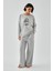 Kadın Gri Aslan Burcu Oversize 2 Iplik Eşofman Ev Giyim Takımı 3